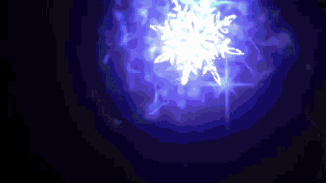 a glowing snowflake is surrounded by a dark blue background