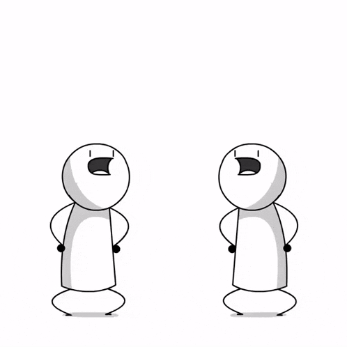 two stick figures are standing next to each other with their mouth open