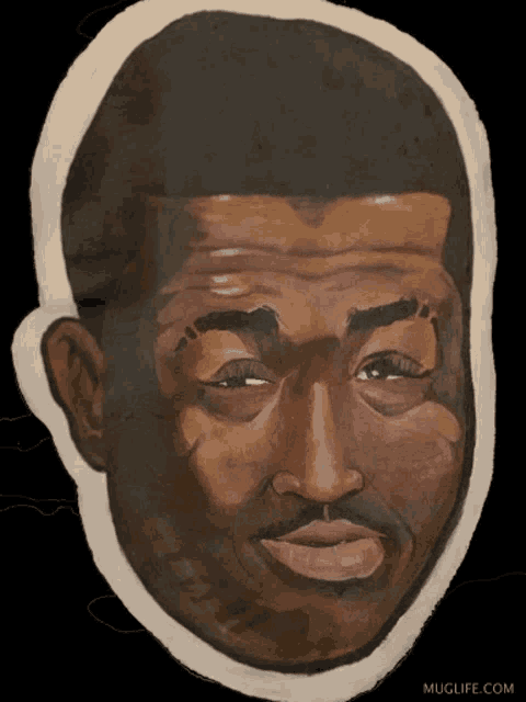 a painting of a man 's face with muglife.com written on the bottom