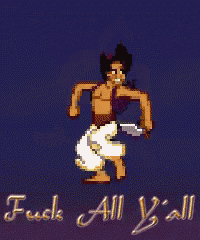a pixel art of aladdin with the words fuck all y'all