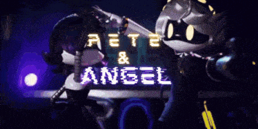 a cartoon character with the words pete and angel written on it