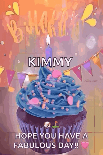 a birthday cupcake with blue frosting and a candle on top