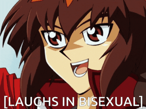 a picture of a girl with the words laughs in bisexual