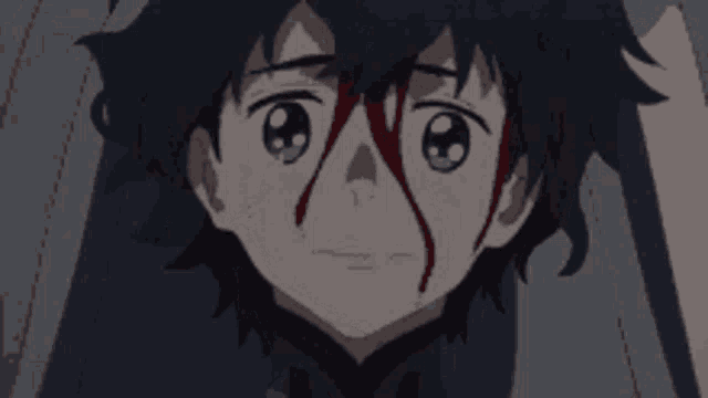 a close up of a anime character with blood coming out of his nose