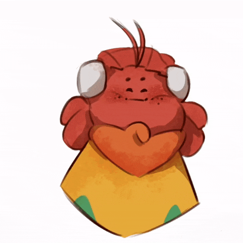 a cartoon drawing of a lobster with a heart shaped chest
