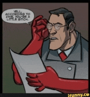 a cartoon of a man with red gloves reading a paper