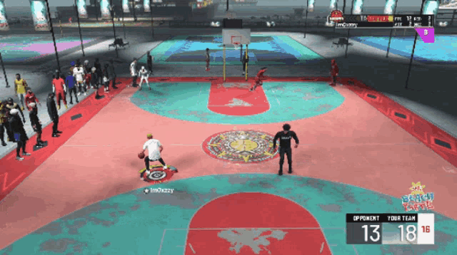 a basketball game is being played with a score of 13 18