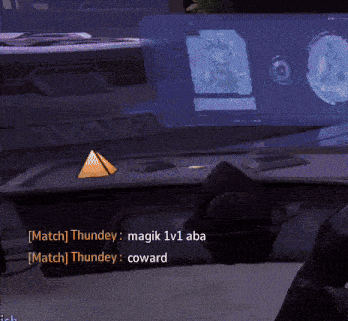 a computer monitor displays a message between match thundey and coward