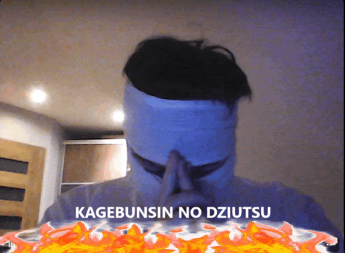 a man with a bandage on his head and the words kagebunsin no dziutsu above him