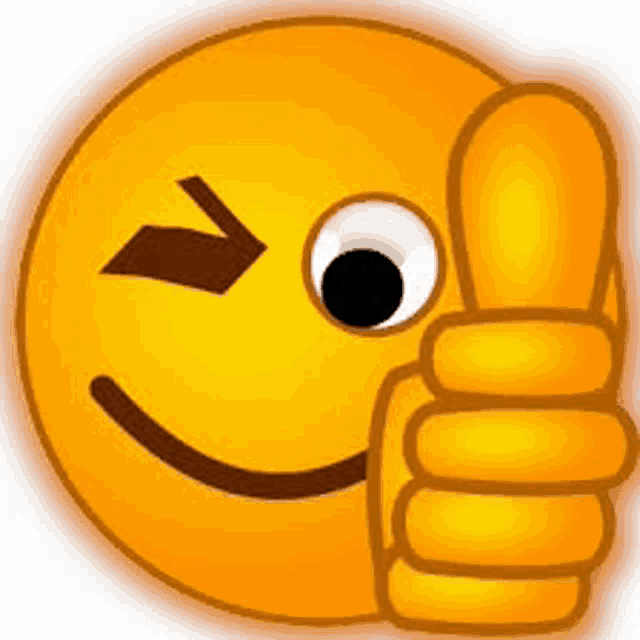 a smiley face with an arrow pointing to the right and giving a thumbs up