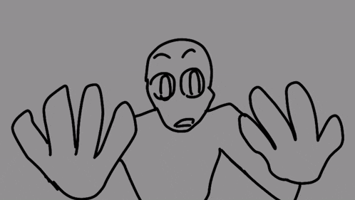 a black and white drawing of a person with their hands up