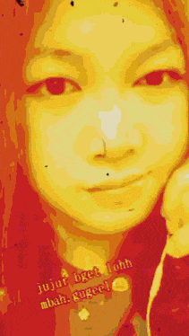 a close up of a girl 's face with the words jujup bget lohh mbah guguei