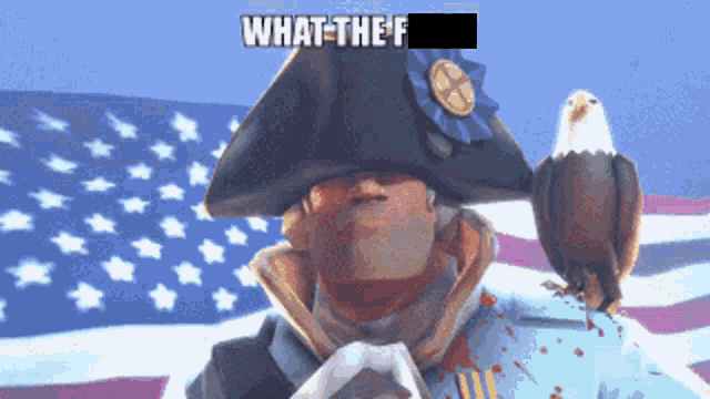 a man in a military uniform with an eagle on his shoulder says " what the f "
