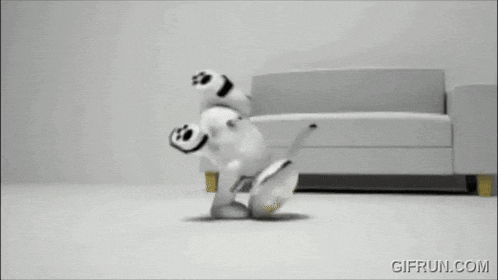 a black and white gif from gifrun.com shows a stuffed animal running on the floor