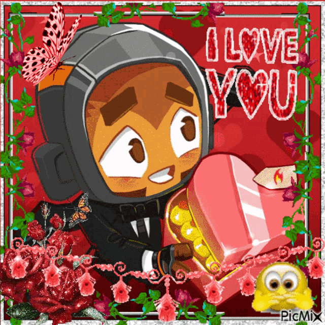 a valentine 's day card with a cartoon character holding a heart and the words i love you