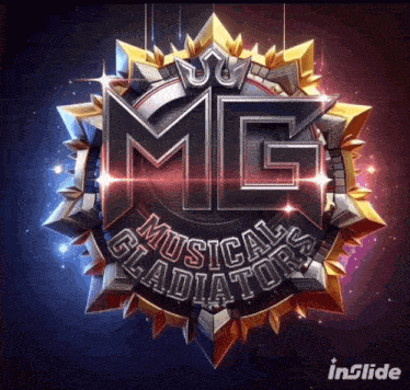 a logo for mg musical gladiator is displayed on a dark background
