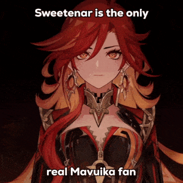 a picture of a girl with red hair and the words sweetenar is the only real mavuka fan