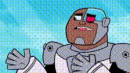 a cartoon character in a robot costume with a red eye is making a funny face .