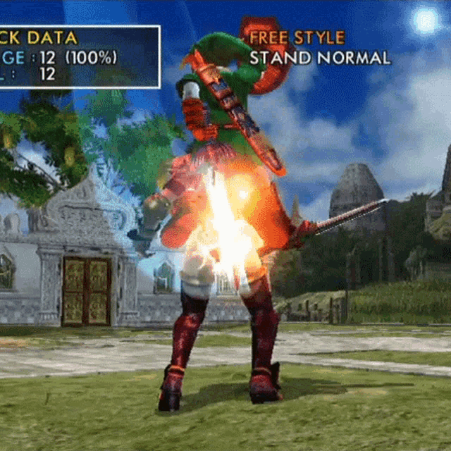 a screenshot of a video game with a character holding a sword