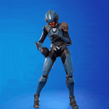a video game character with a helmet that has a face on it