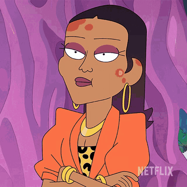 a cartoon of a woman with red spots on her face and the word netflix on the bottom right