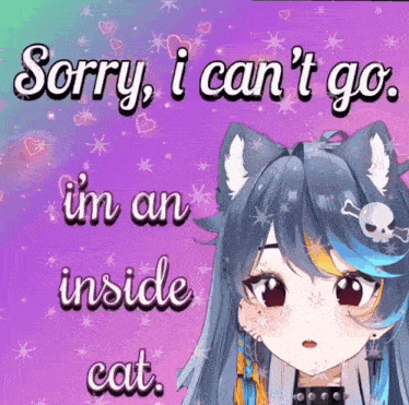 a picture of a girl with a cat ear says sorry i can 't go