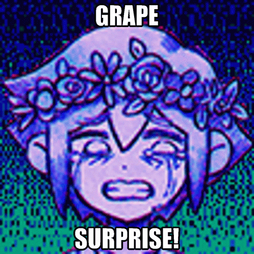a drawing of a girl with a flower crown on her head with the words grape surprise