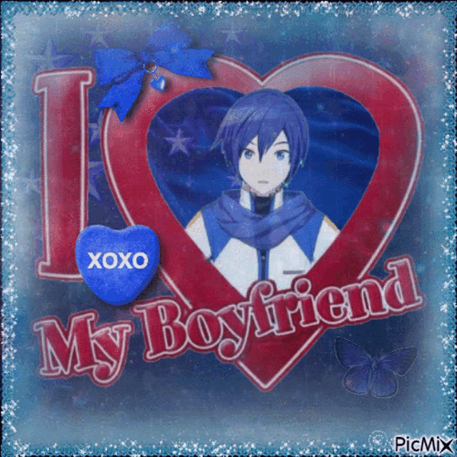 a picture of a boy in a heart with the words " i love my boyfriend "