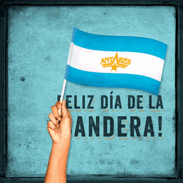 a hand holding a small flag with the word antares on it