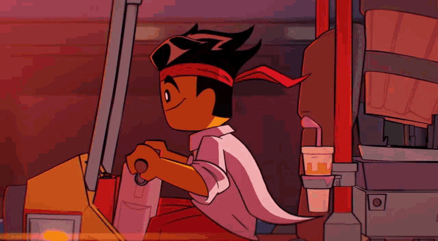 a cartoon drawing of a man with a red headband