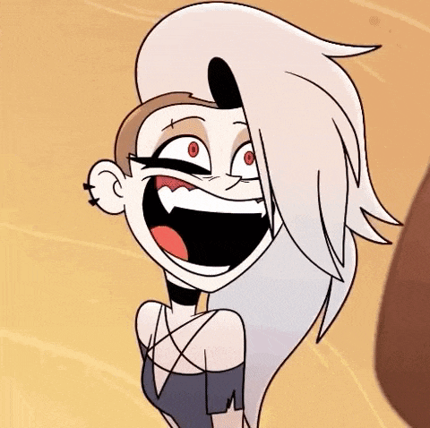 a cartoon character is laughing with her mouth open and her tongue hanging out .