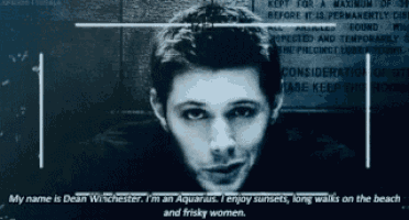 a man 's face is shown with the words my name is dean winchester