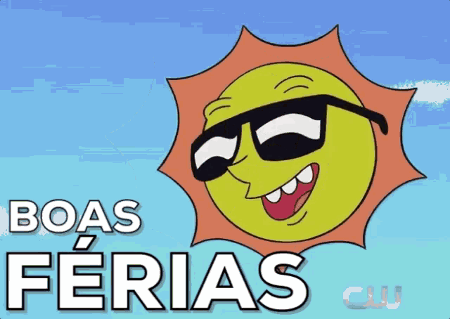 a cartoon sun wearing sunglasses and the words boas ferias