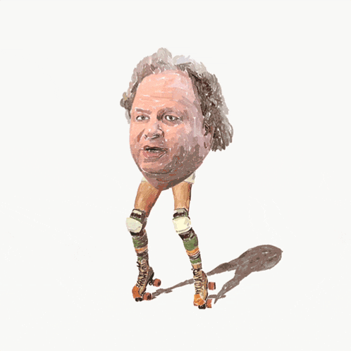 a drawing of a man wearing roller skates with knee pads