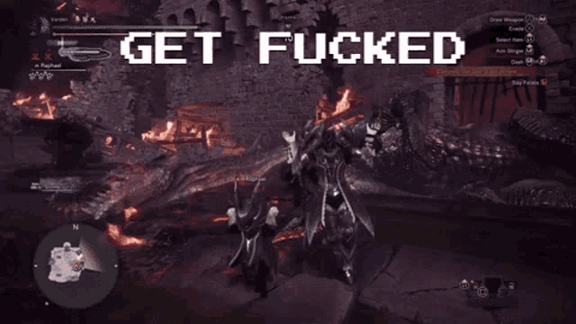 a screenshot of a video game with the words get fucked on it