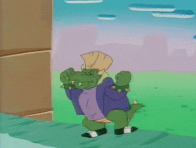 a cartoon character is standing on a sidewalk holding a fan