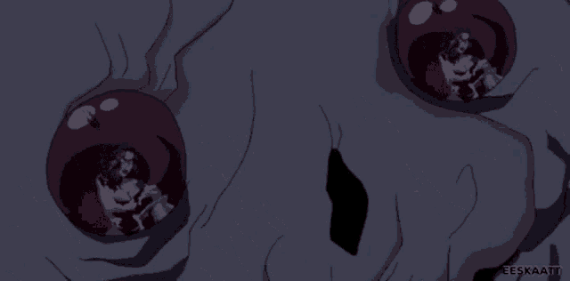 a cartoon drawing of a person with blood coming out of their eyes and the words eeskaatt below