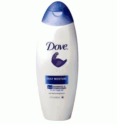 a bottle of dove daily moisture 2 in 1 shampoo and conditioner