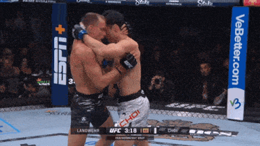 two fighters are fighting in a ring with a espn banner behind them