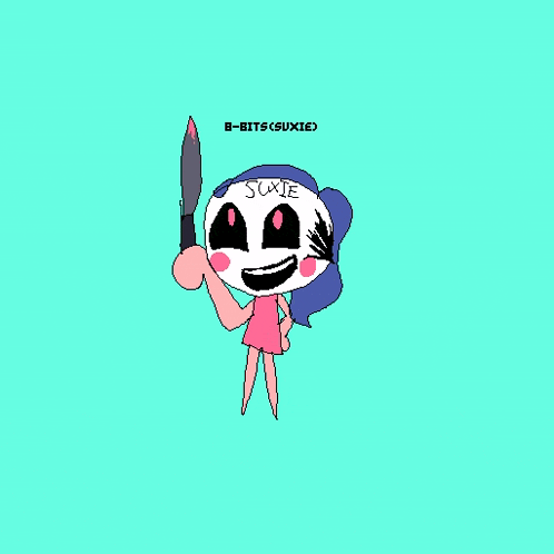 a drawing of a girl holding a knife with the name suxie written on her face