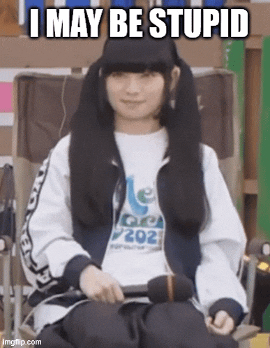 a girl is sitting in a chair with a microphone in her hand and the caption i may be stupid