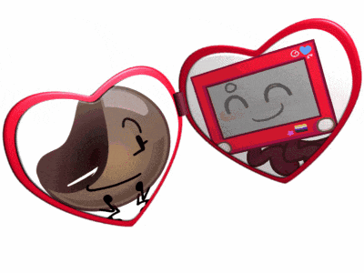a heart shaped mirror with a drawing of a cartoon character on it