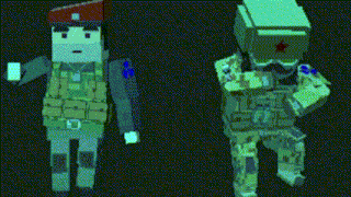 a pixel art of two soldiers with one wearing a red hat with a star on it