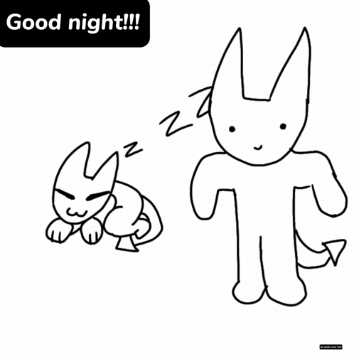 a drawing of a cat sleeping next to a drawing of a cat that says " good night "
