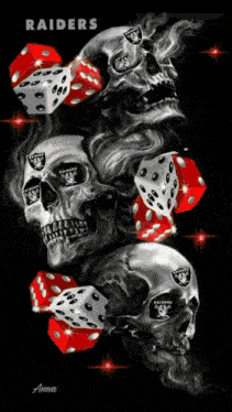 a poster of skulls and dice with the word raiders on it