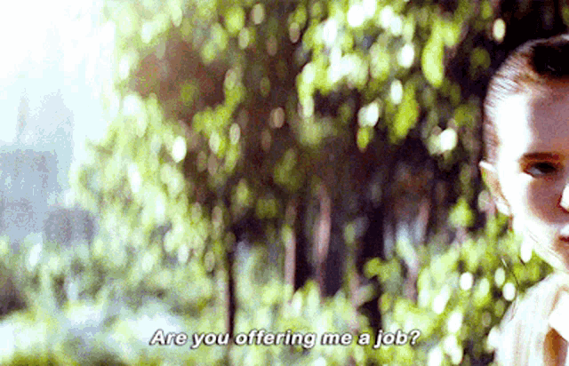 a blurry picture of a woman talking to another woman and the words are you offering me a job