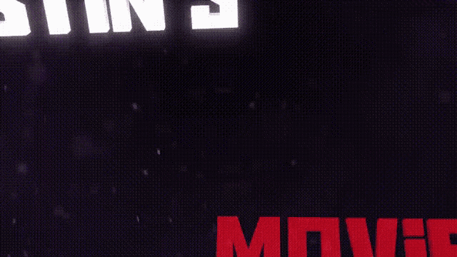 a sign that says dustin 's movies in white letters