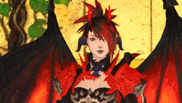 a girl with red hair and black wings is a demon