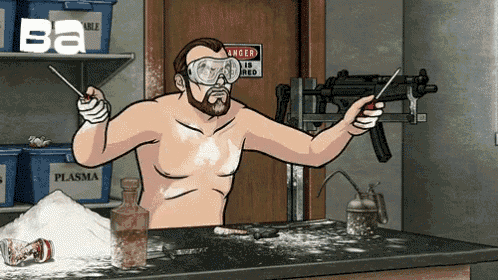 a cartoon of a man holding a gun in front of a sign that says danger