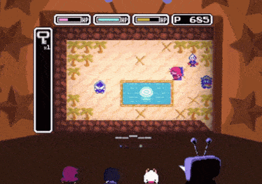 a video game is being played on a tv screen and the score is 655